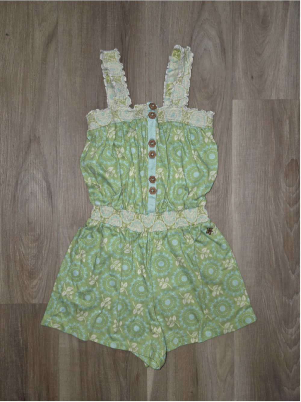 435 by Matilda Jane Little Girls Green Floral Romper Size 10